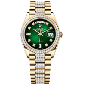 Rolex Day-Date 36 M128348RBR-0036 vàng 18K nạm kim cương mặt số xanh ombré