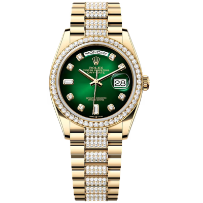 Rolex Day-Date 36 M128348RBR-0036 vàng 18K nạm kim cương mặt số xanh ombré